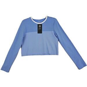 Move Theology ~Woman Size M~ Blue/White Striped Ls Tee Activewear Shirt NWT.